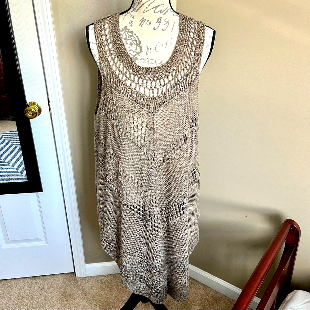 Free People Crochet Knit Tunic Dress Boho Style Asymmetrical Hem